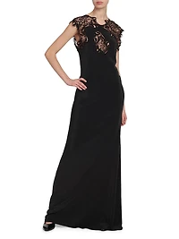 Lace Yoke Silk Column Gown