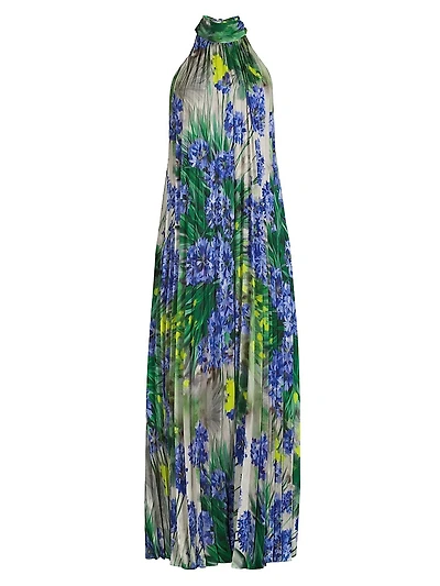 Naomi Floral Pleated Halter Gown