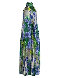 Naomi Floral Pleated Halter Gown