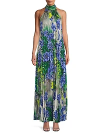 Naomi Floral Pleated Halter Gown