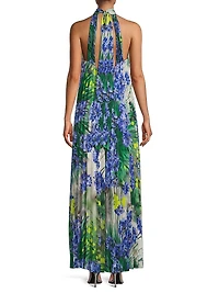 Naomi Floral Pleated Halter Gown
