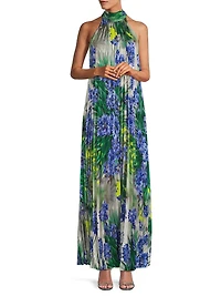Naomi Floral Pleated Halter Gown