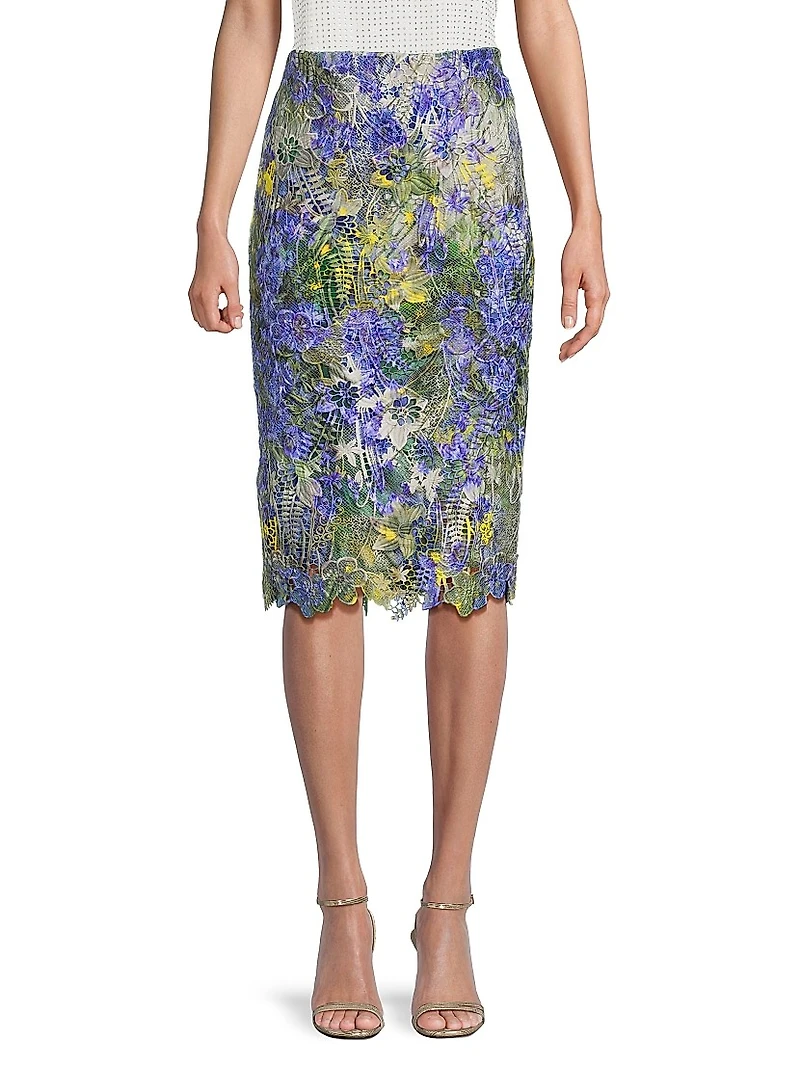 Remy Floral Lace Pencil Knee-Length Skirt