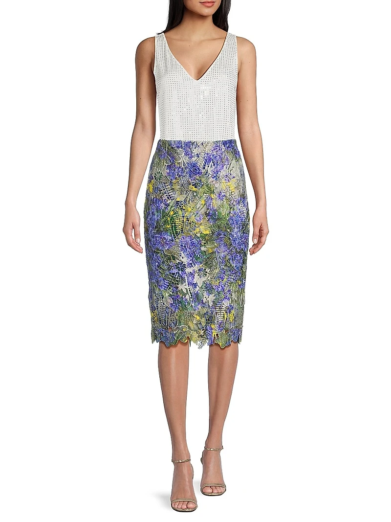 Remy Floral Lace Pencil Knee-Length Skirt