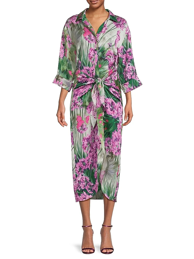 Kynlee Floral Tie-Waist Shirtdress
