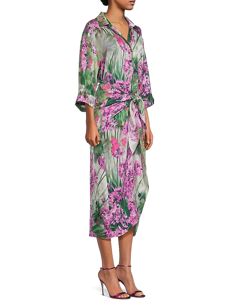 Kynlee Floral Tie-Waist Shirtdress