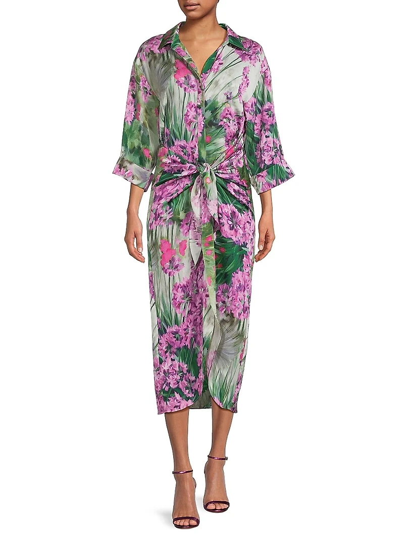 Kynlee Floral Tie-Waist Shirtdress