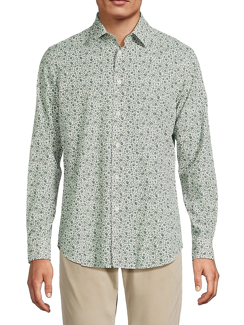 Tailored Printed Button-Front Shirt