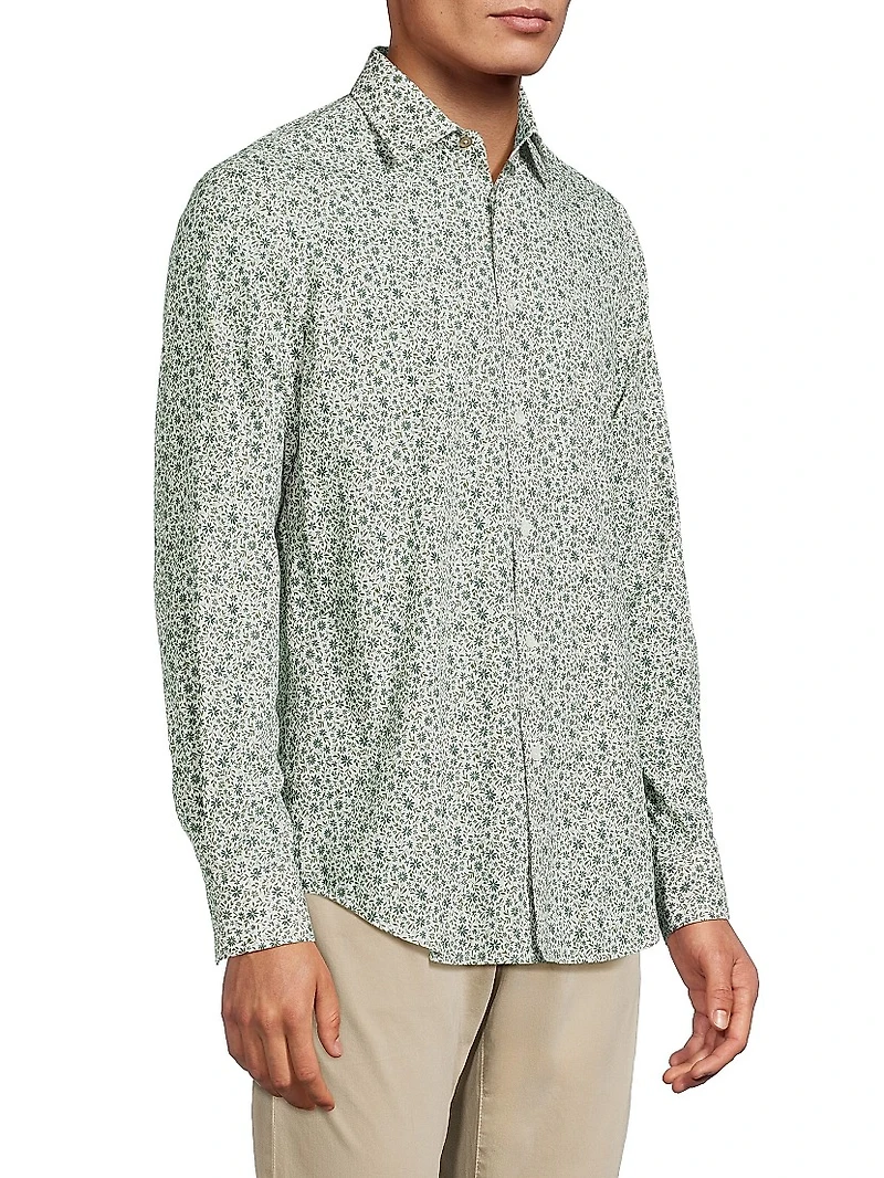 Tailored Printed Button-Front Shirt