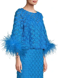 Paloma Feather-Trim Lace Crop Blouse
