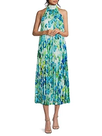 Rue Floral Pleated Halter Cocktail Dress