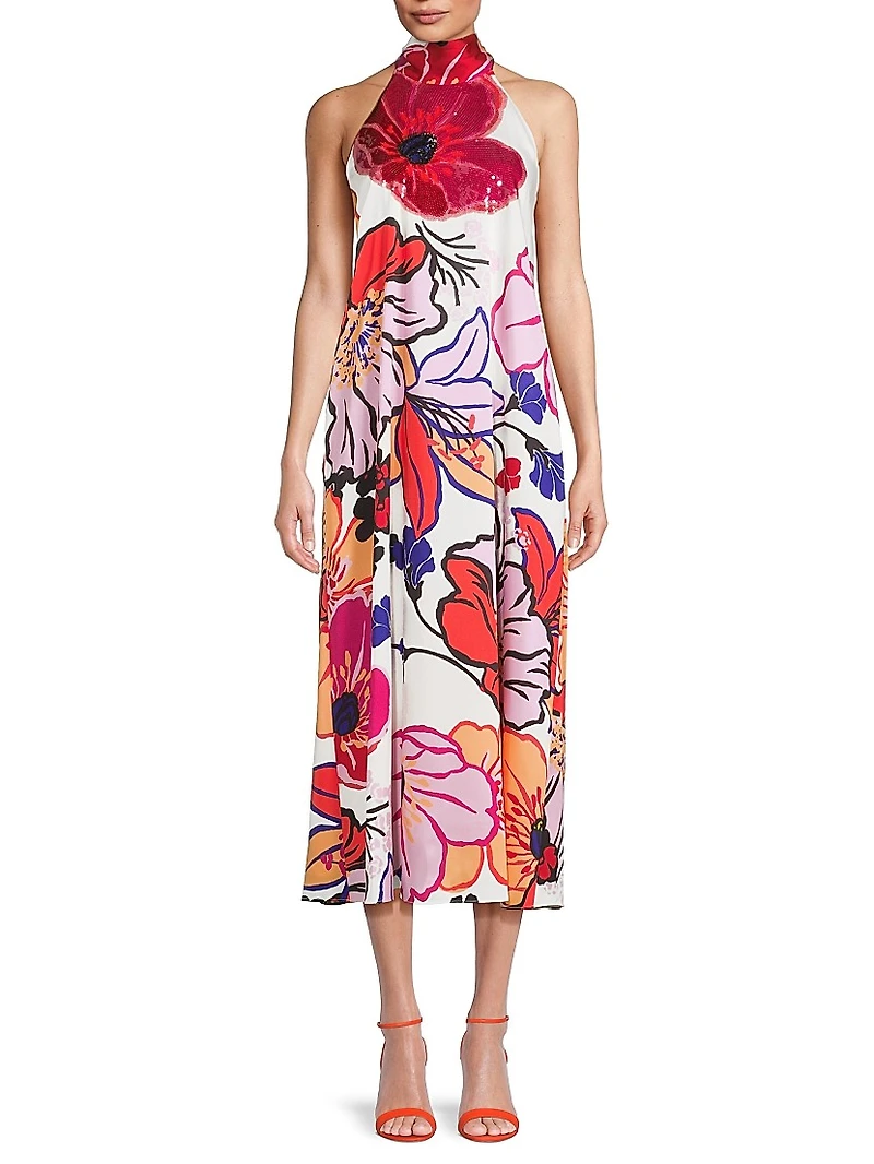 Zuri Printed Halterneck Midi-Dress
