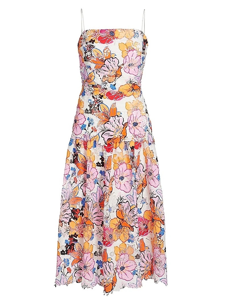 Tierra Floral-Printed Lace Midi-Dress