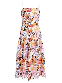 Tierra Floral-Printed Lace Midi-Dress
