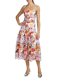 Tierra Floral-Printed Lace Midi-Dress