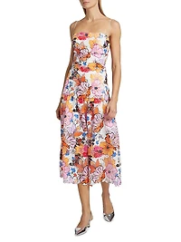 Tierra Floral-Printed Lace Midi-Dress