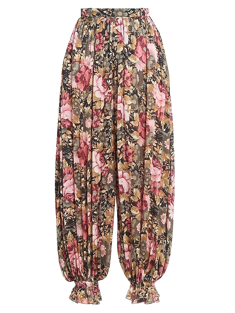 Floral Silk Balloon Pants