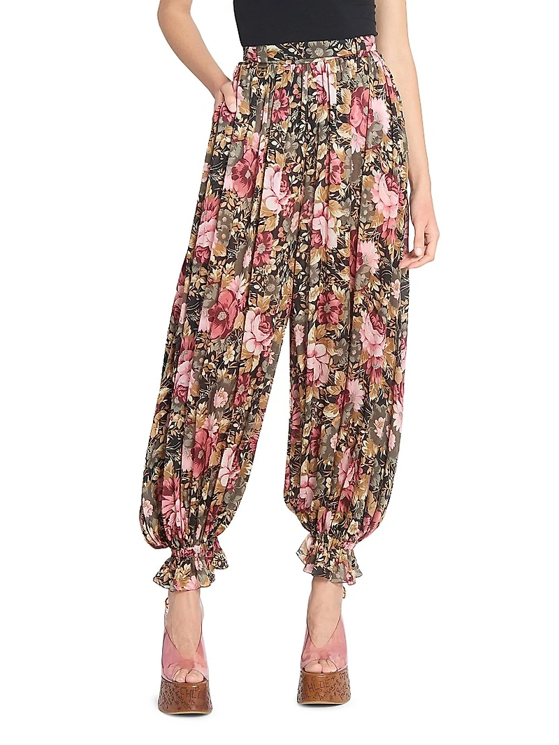 Floral Silk Balloon Pants