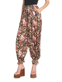 Floral Silk Balloon Pants
