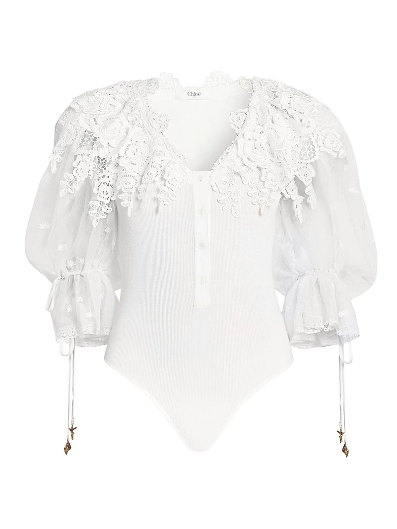 Cotton Lace V-Neck Bodysuit