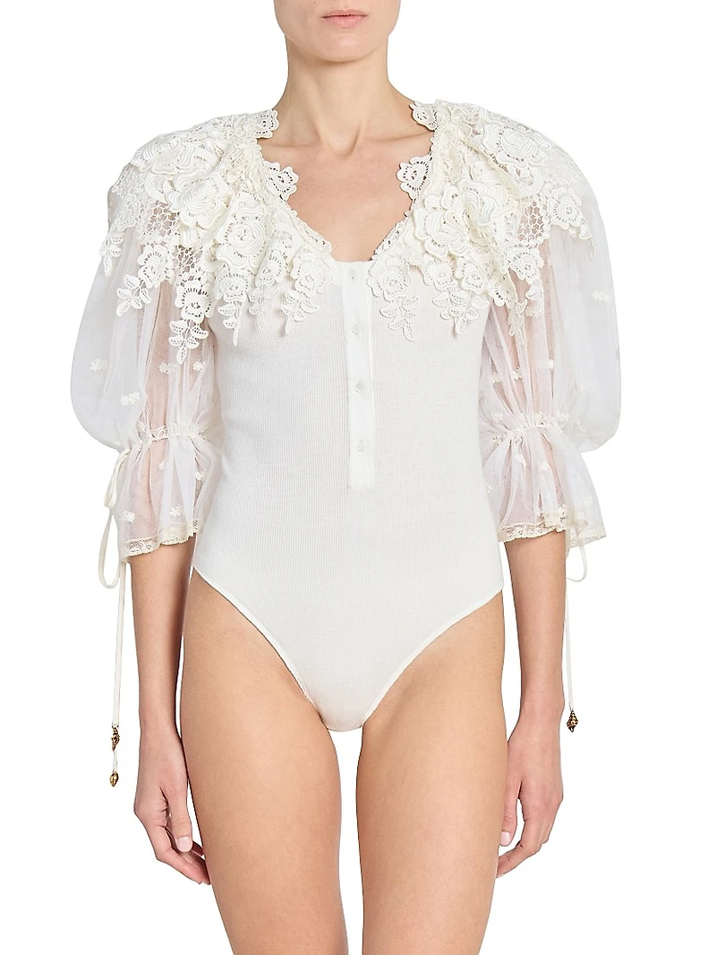 Cotton Lace V-Neck Bodysuit
