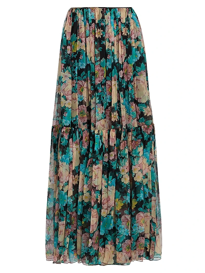Floral Silk Maxi Skirt