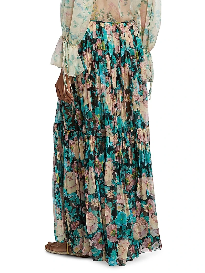 Floral Silk Maxi Skirt
