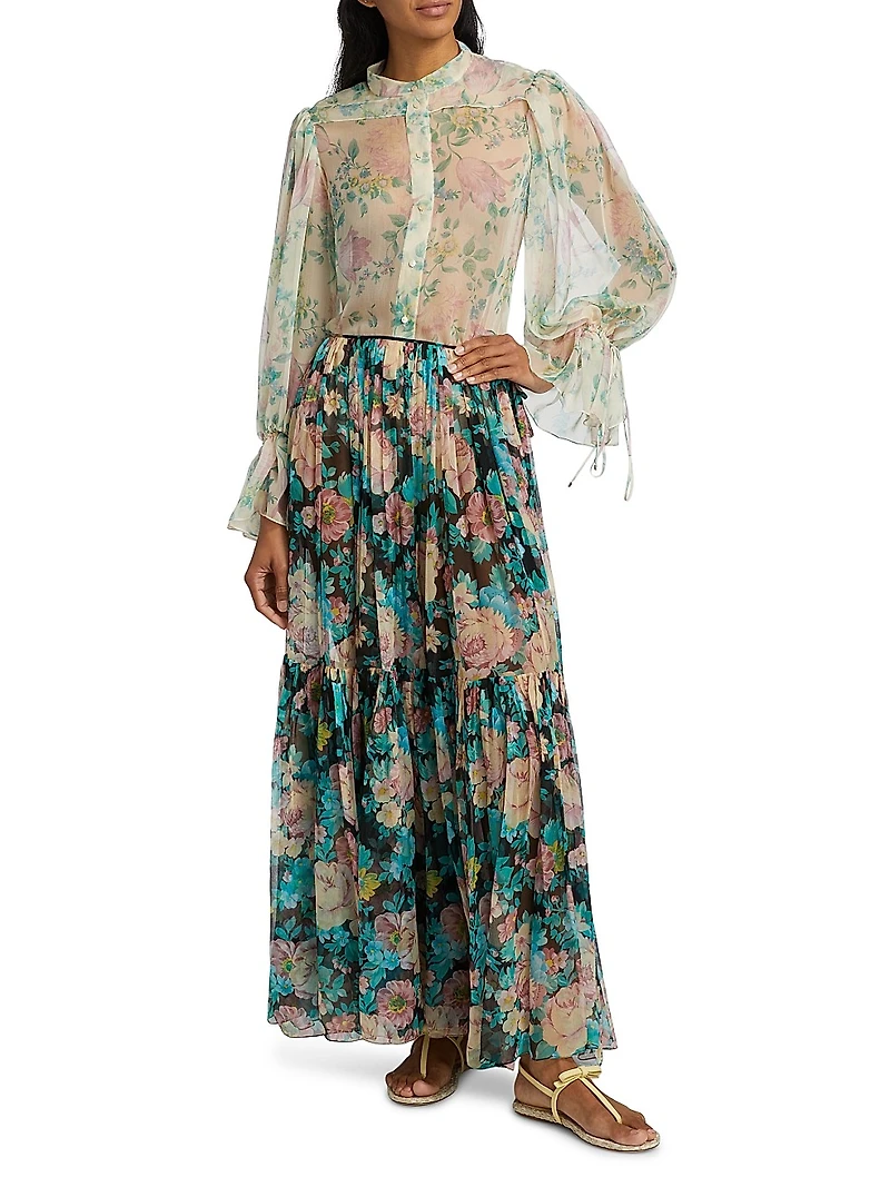 Floral Silk Maxi Skirt