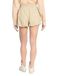 Pleated Cotton Belted Bubble-Hem Shorts