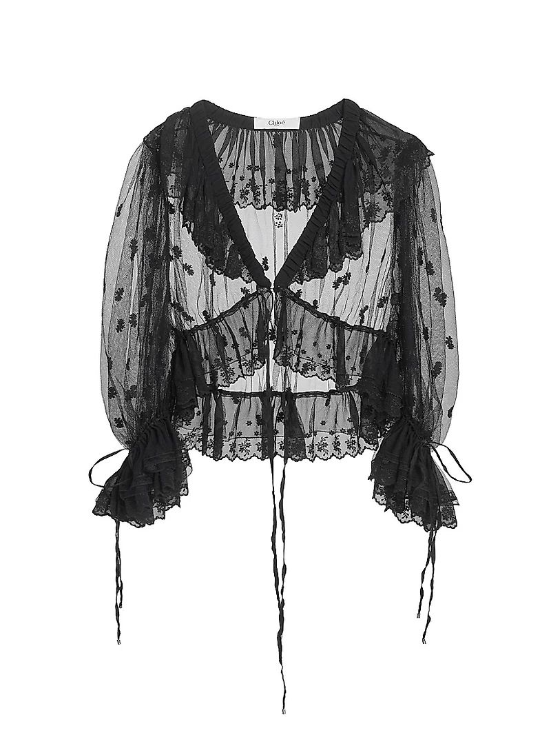 Ruffled Sheer Lace Top