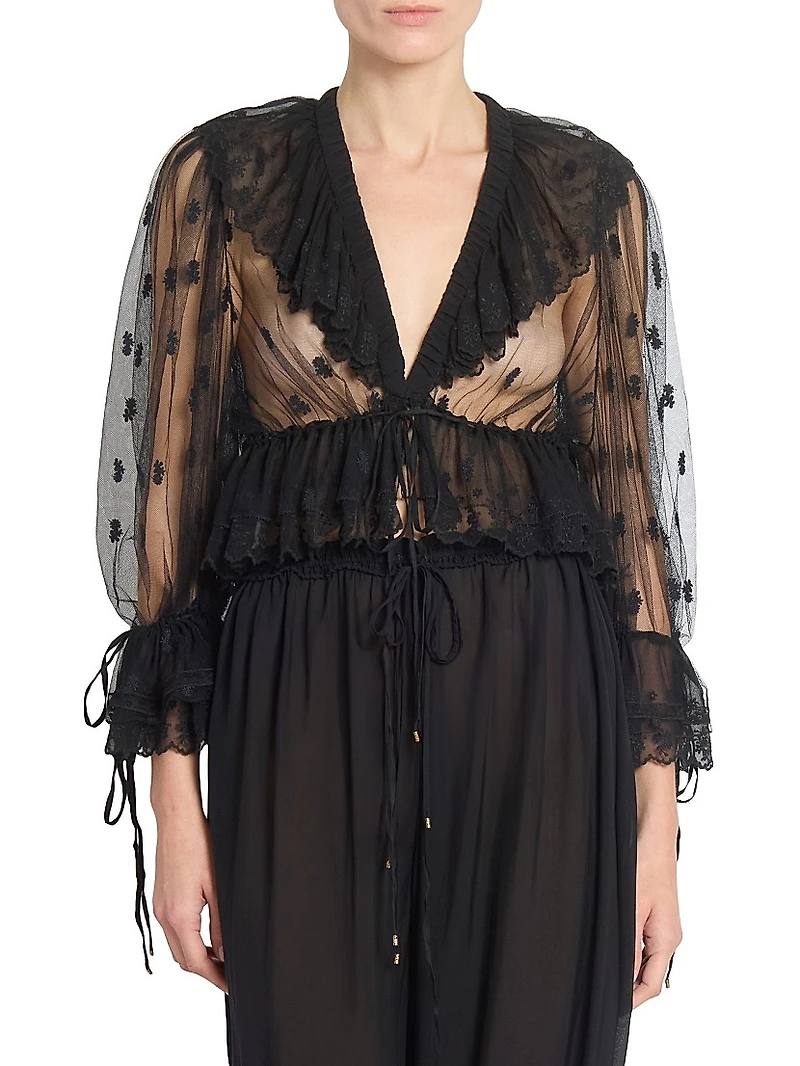 Ruffled Sheer Lace Top
