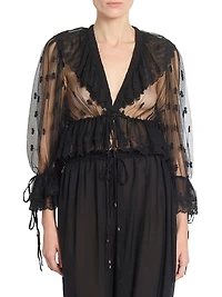 Ruffled Sheer Lace Top