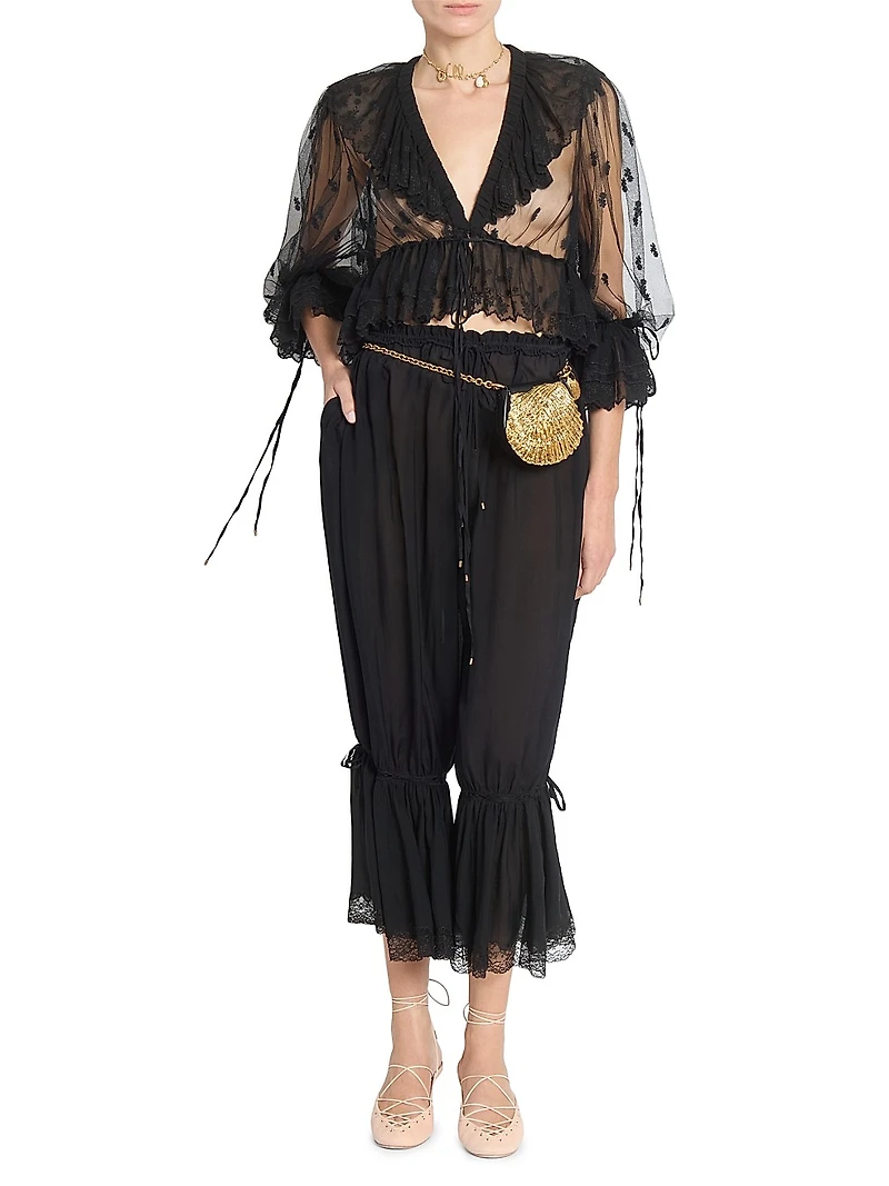 Ruffled Sheer Lace Top