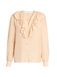 Ruffled Silk V-Neck Blouse