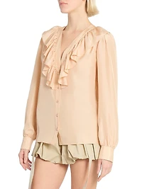 Ruffled Silk V-Neck Blouse