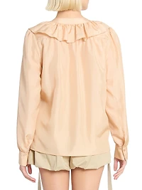 Ruffled Silk V-Neck Blouse