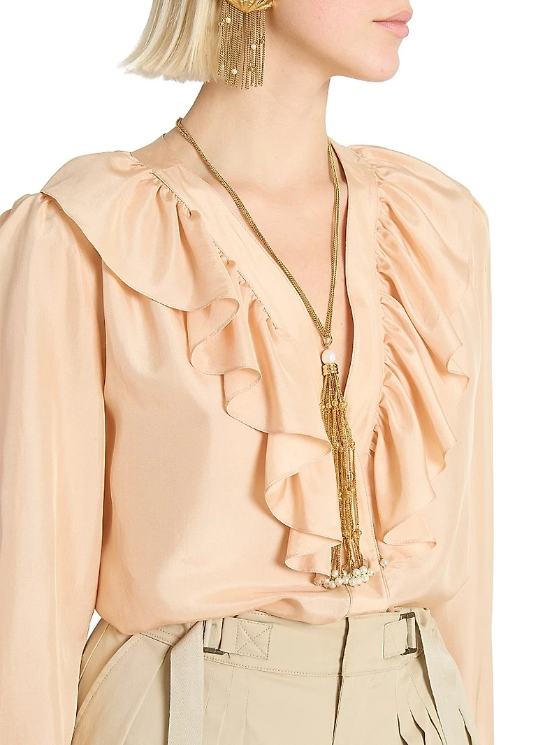 Ruffled Silk V-Neck Blouse