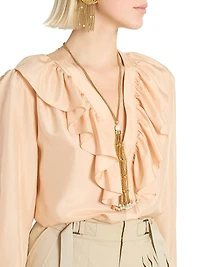 Ruffled Silk V-Neck Blouse