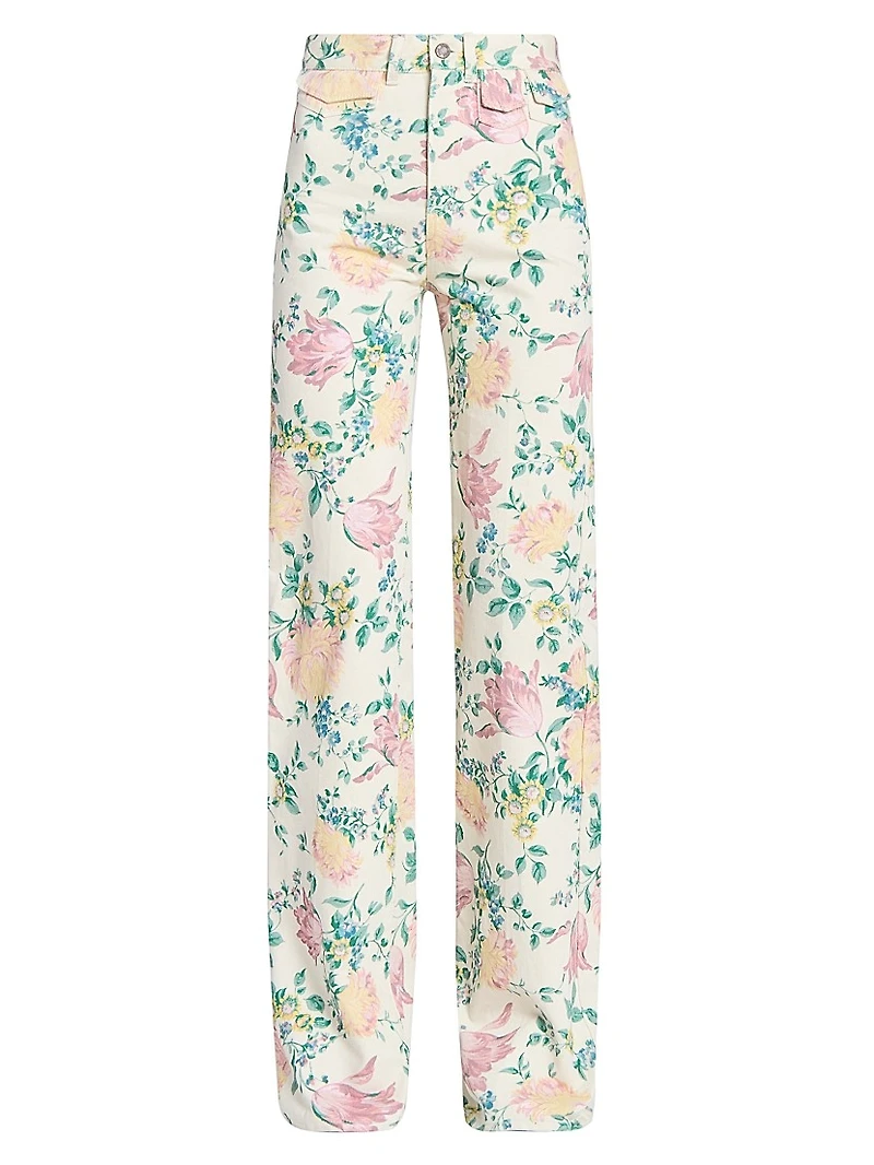 Floral Twill Cotton Slim-Fit Jeans