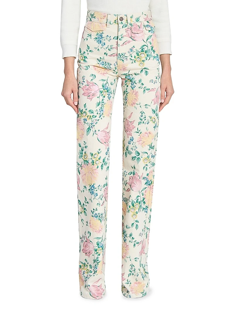 Floral Twill Cotton Slim-Fit Jeans