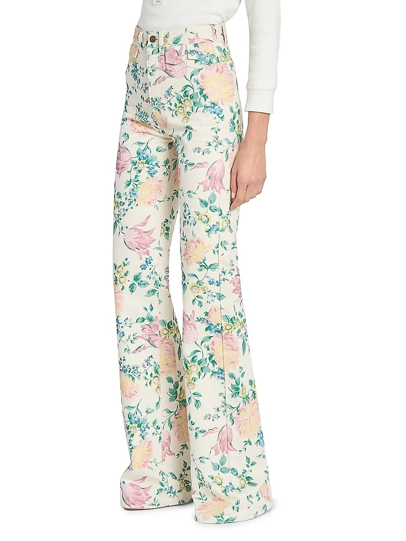 Floral Twill Cotton Slim-Fit Jeans