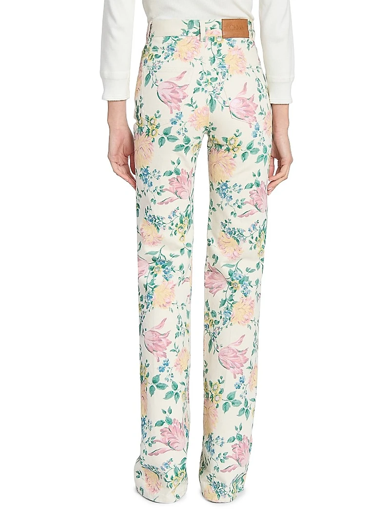 Floral Twill Cotton Slim-Fit Jeans