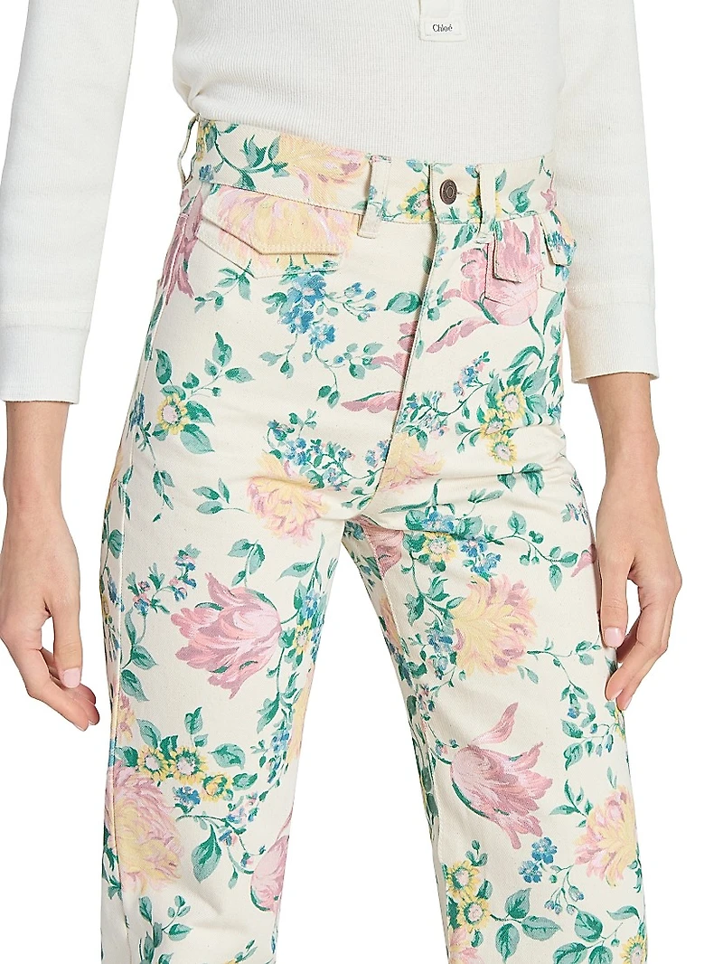 Floral Twill Cotton Slim-Fit Jeans