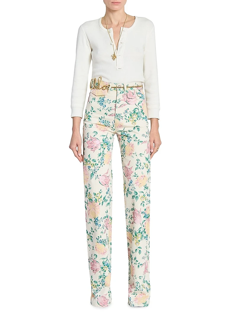 Floral Twill Cotton Slim-Fit Jeans