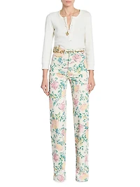 Floral Twill Cotton Slim-Fit Jeans