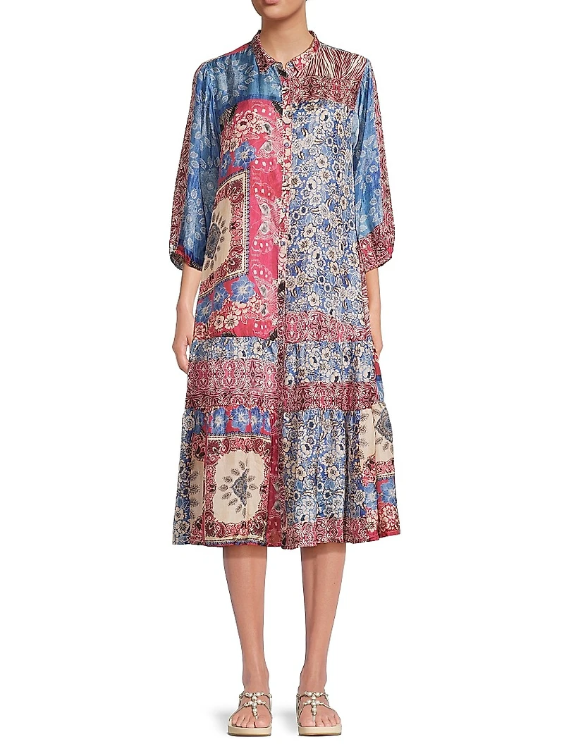 Cornelia Floral Silk Midi-Shirtdress