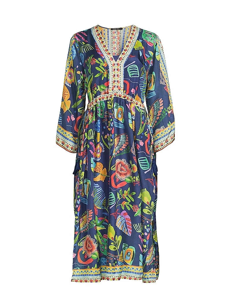 Saskia Floral Silk V-Neck Midi-Dress