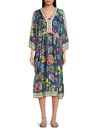 Saskia Floral Silk V-Neck Midi-Dress
