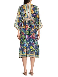 Saskia Floral Silk V-Neck Midi-Dress