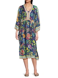Saskia Floral Silk V-Neck Midi-Dress